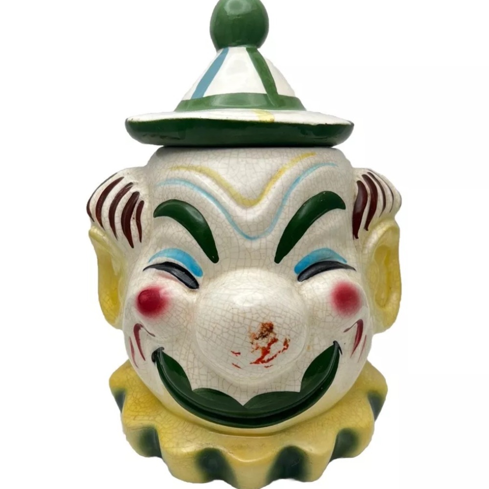 Sierra Vista California Ceramic Clown Cookie Jar Pottery 12” Creepy Vintage